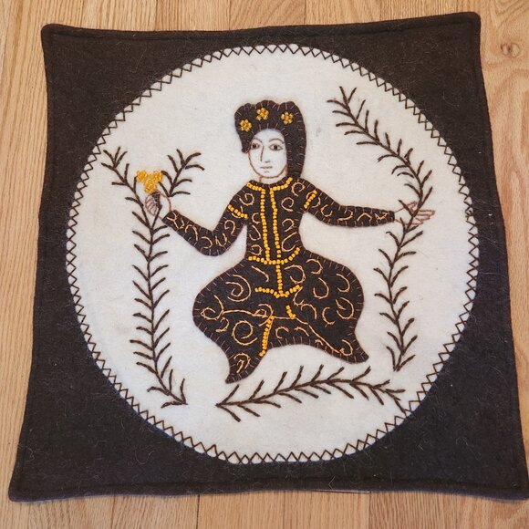 Boho Meditation Pillow Case Satin Silk Back Felt Goddess With Beads - Picture 12 of 15